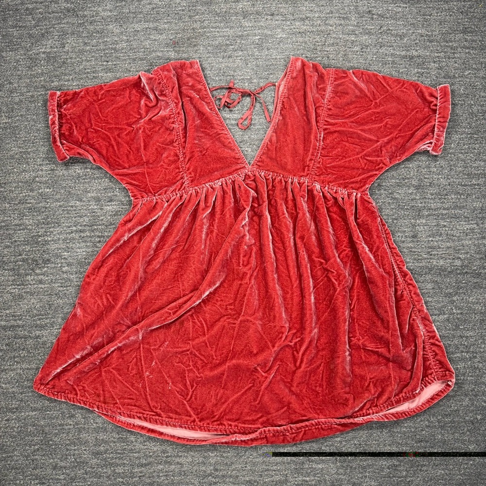 Free People Ivy Velvet Mini Dress Women Medium Tie Back Pockets Feminine Tunic